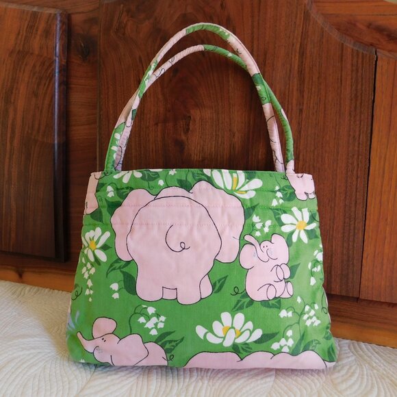 VTG Katashas Unusuals pink elephant novelty wrap skirt & rare matching book tote - Picture 10 of 16